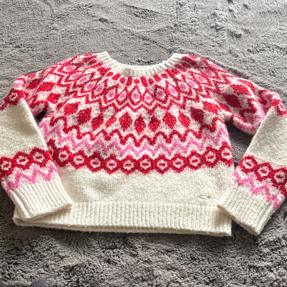 Vineyard Vines Cream Sweater with Pink & Red Fair Isle
